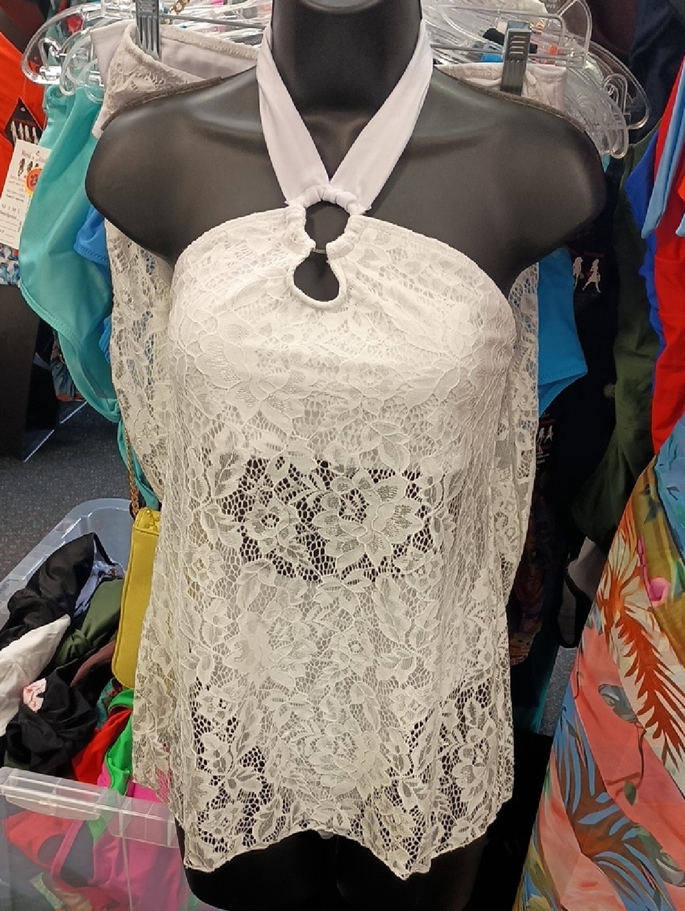 White Lace Halter Neck Tunic Top